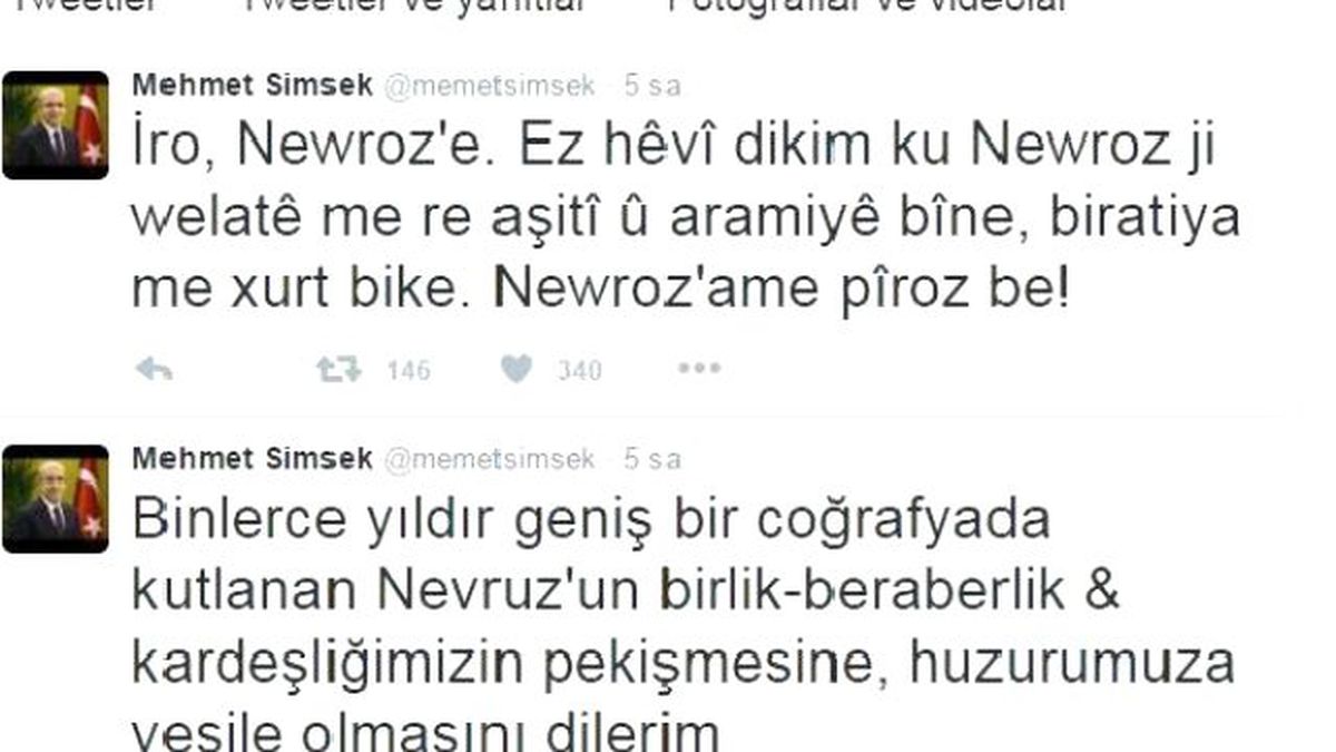 Mehmet Şimşek\'ten Türkçe ve Kürtçe Nevruz Bayramı Kutlaması