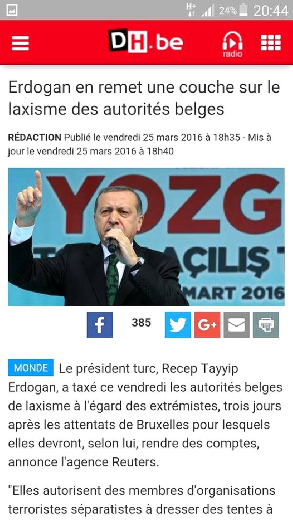 Cumhurbaşkanı Erdoğan\'ın \'Brüksel\' Açıklamaları Belçika Basınında