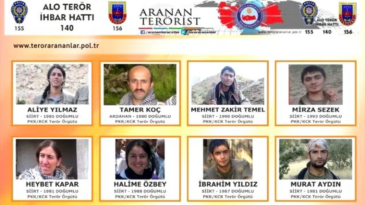 Siirt Valiliği \'Aranan Teröristler\' Listesini Yayınladı