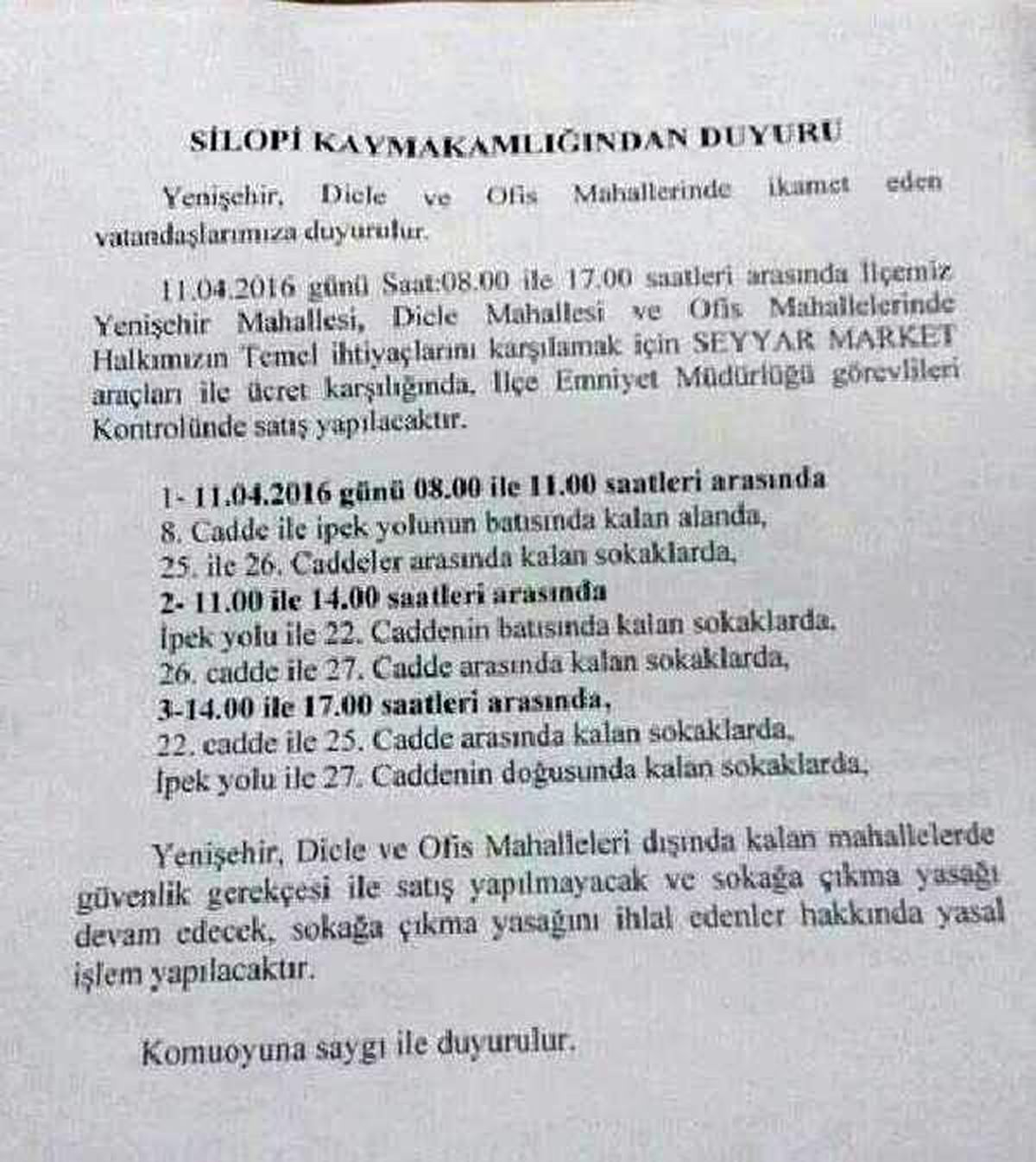 Sokağa Çıkmak Yasak Olan Silopi'de 'Seyyar Market' Satış Yapacak