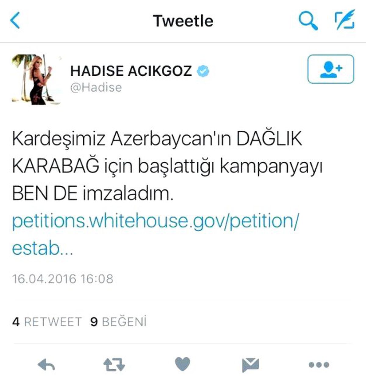 Hadise\'den Azerbaycan\'a Destek
