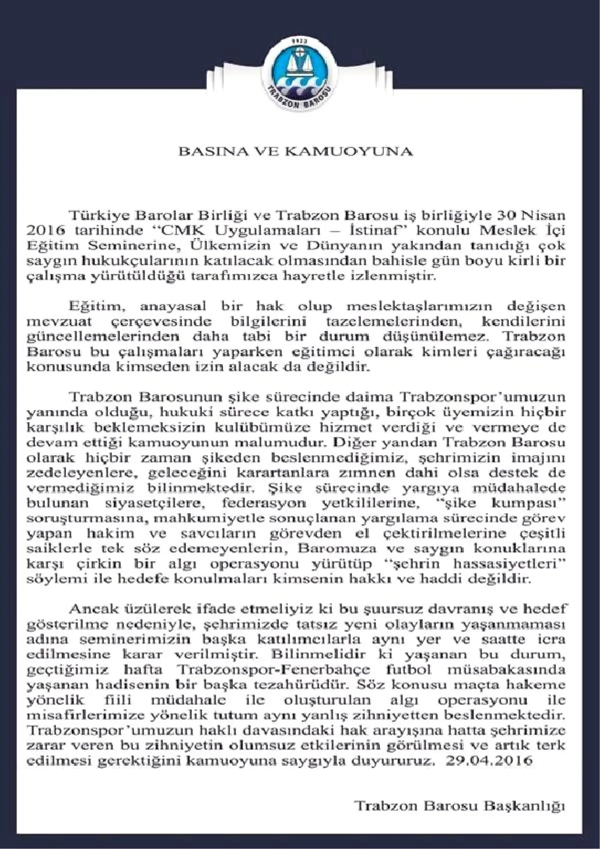 Trabzon Barosu\'yla Trabzonspor Karşı Karşıya Geldi