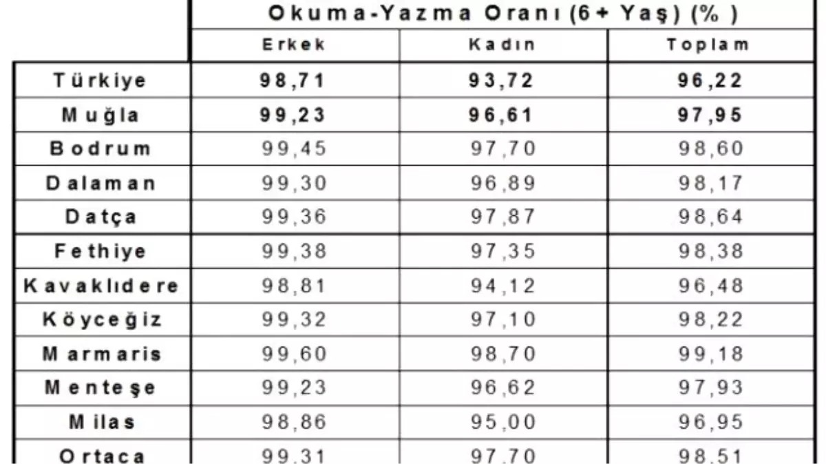 Muğla\'da Okuma Yazma Oranın En Yüksek Olduğu İlçe Marmaris