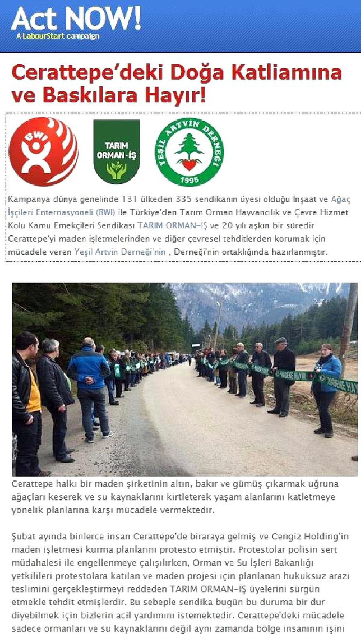 Cerattepe İçin Uluslararası Katılımla İmza Kampanyası