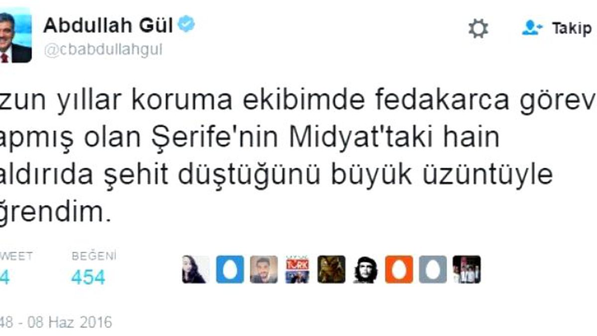 Abdullah Gül\'den Şehit Olan Yakın Koruması İçin Twıtter\'dan Fotoğraflı Başsağlığı Mesajı