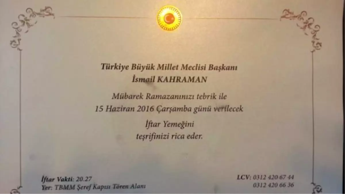 TBMM Başkanı\'nın Gönderdiği İftar Davetiyesinde Dikkat Çeken Logo Değişikliği