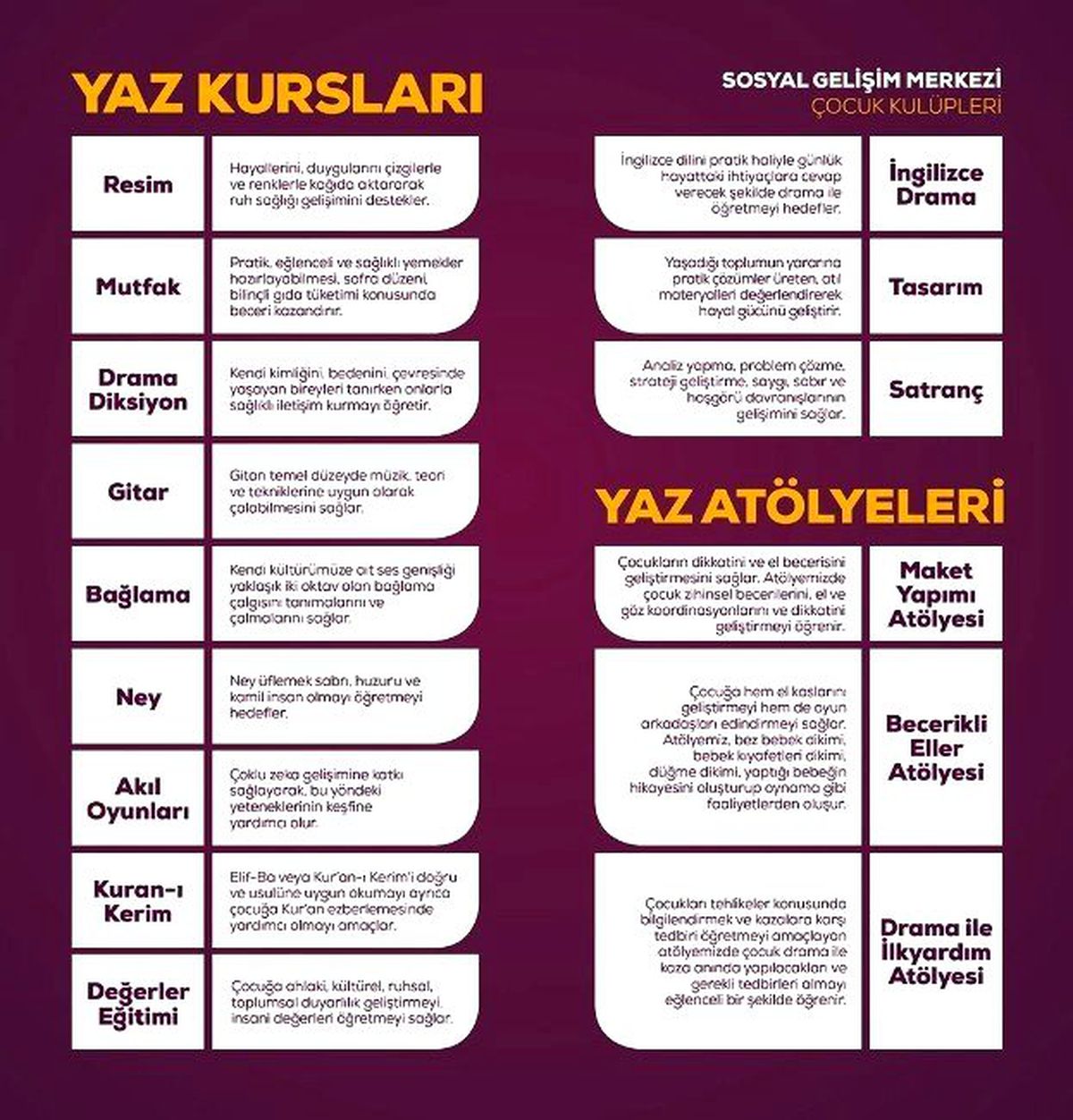 Sgm\'de Yaz Kursları Başlıyor