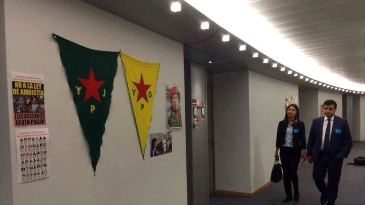 Demirtaş, Avrupa Parlamentosu\'nda YPG Bayrakları Altında Poz Verdi