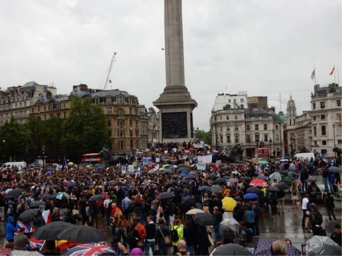 Londra\'da Yağmur Altında \'Brexit\' Protestosu