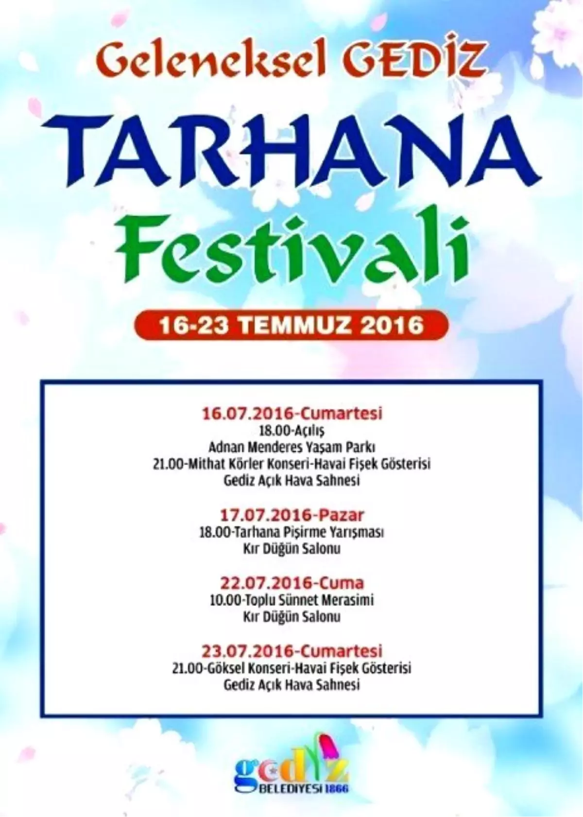 Gediz 14. Tarhana Festivali 16-23 Temmuz\'da