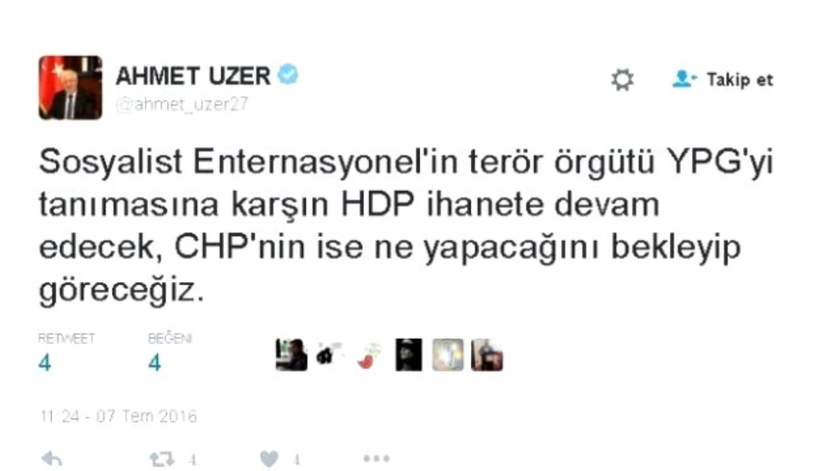 Ak Partili Uzer\'den, CHP\'nin Ypg Kararına Sert Tepki