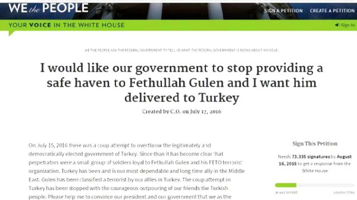 Beyaz Saray'ın Sitesinde 'Gülen'in İadesi İçin' İmza Kampanyası