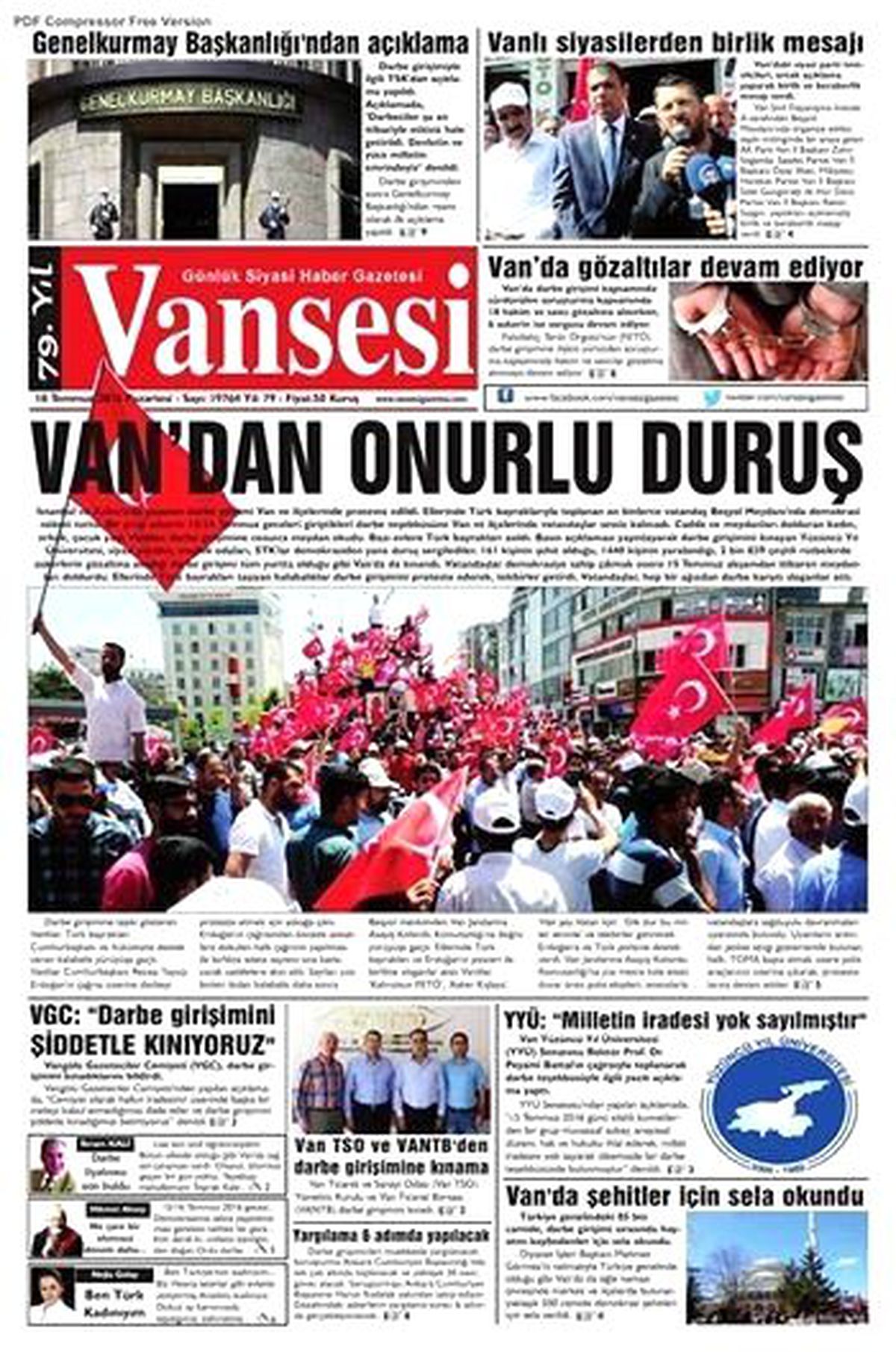 Van\'daki Yerel Gazetelerden Darbe Girişimine Tepki