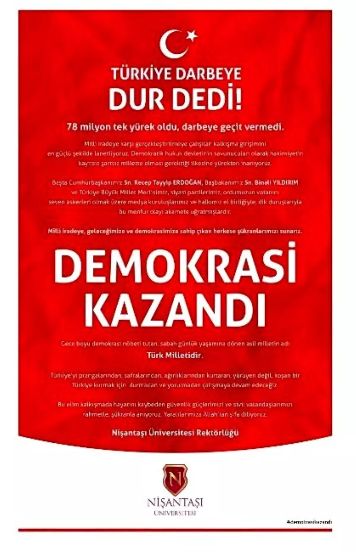 Nişantaşı Üniversitesi'nden Darbe Girişimi Mağdurlarına Burs