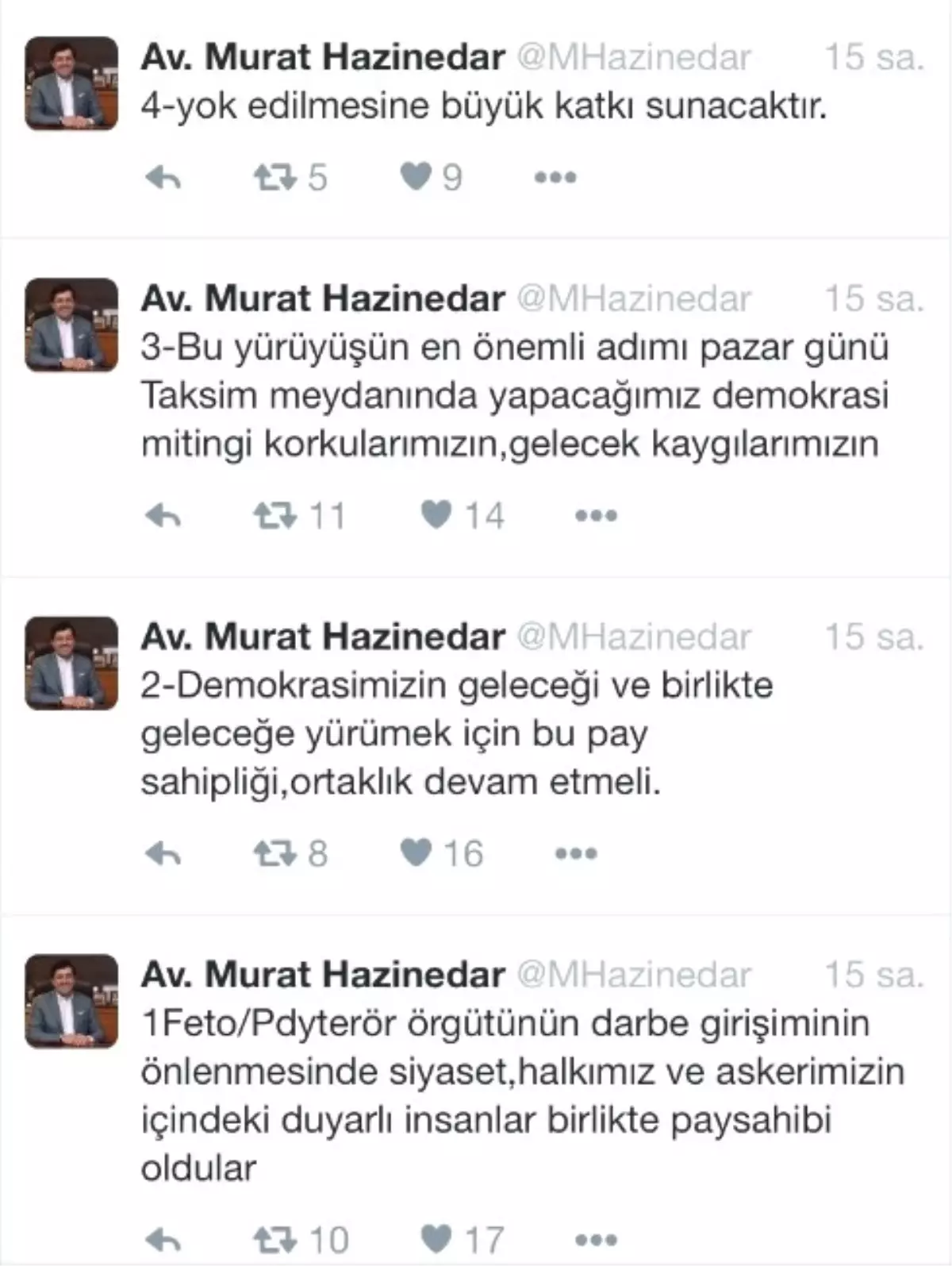 Başkan Murat Hazinedar Darbe Girişimini Kınadı