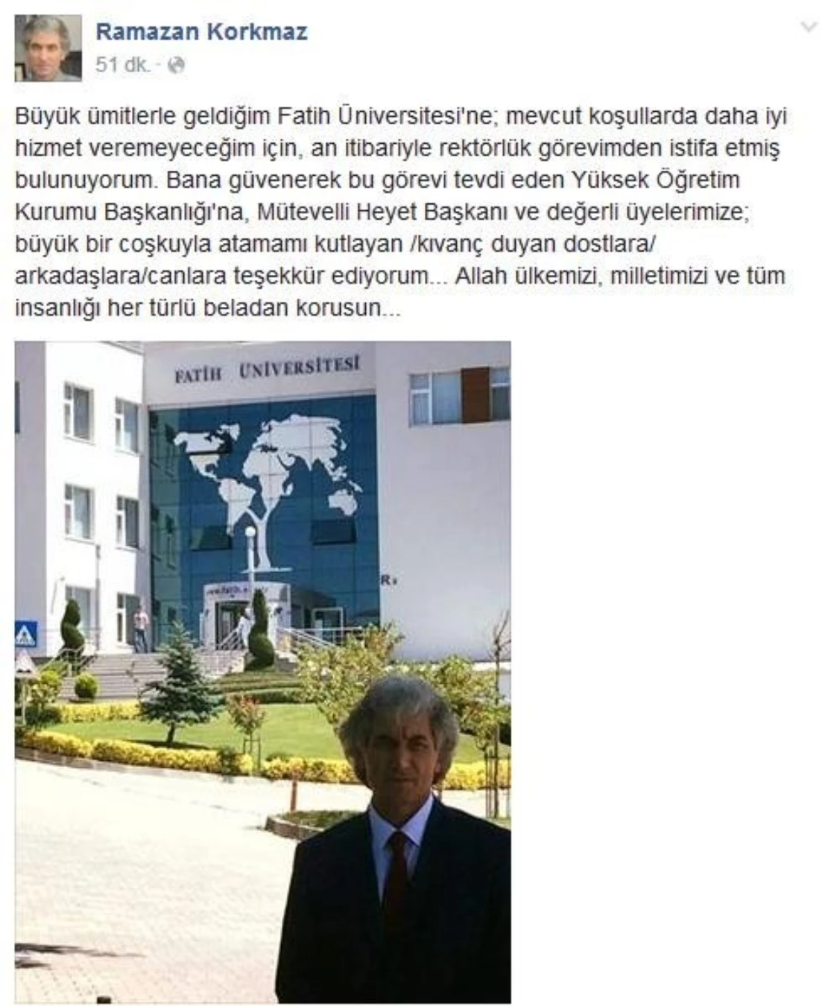 Fatih Üniversitesi Rektörü İstifa Etti
