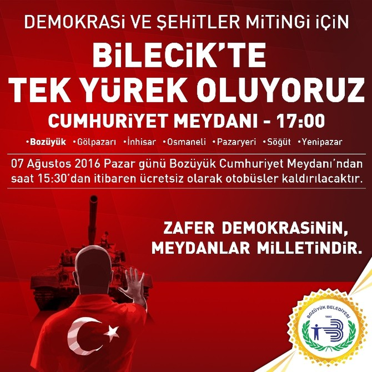 Bilecik\'te de Taçlandırılacak Demokrasi Nöbetine Bozüyük\'ten Büyük Destek