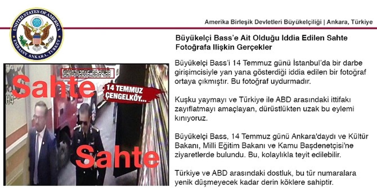 ABD Ankara Büyükelçiliği\'nden Bass\'i Darbeciyle Yan Yana Gösteren Fotoğrafa Yalanlama