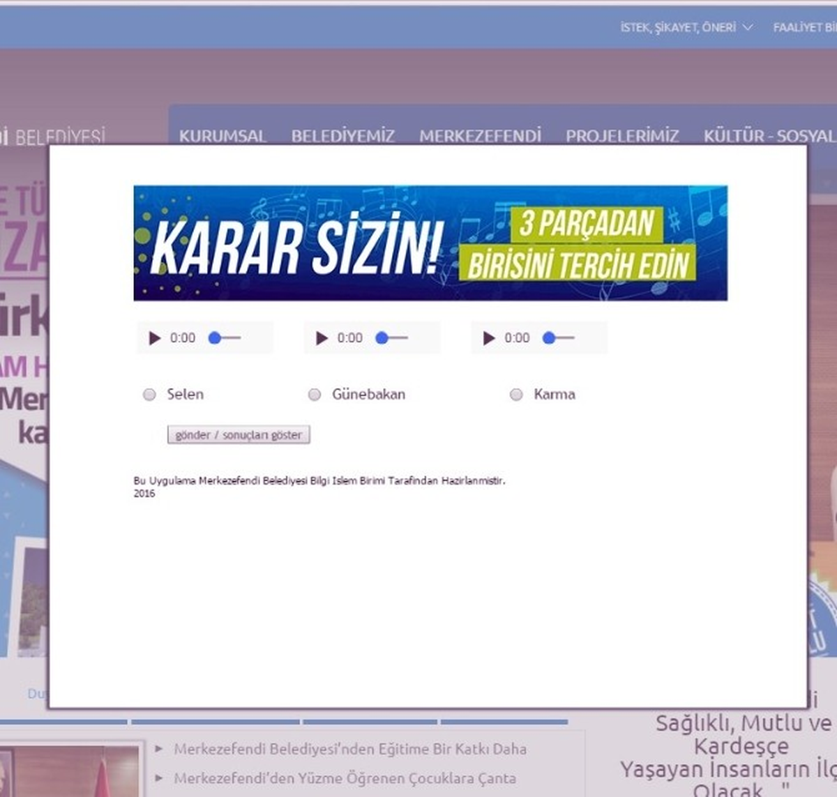 Belediyenin Kurumsal Müziğini Merkezefendi Sakinleri Seçecek