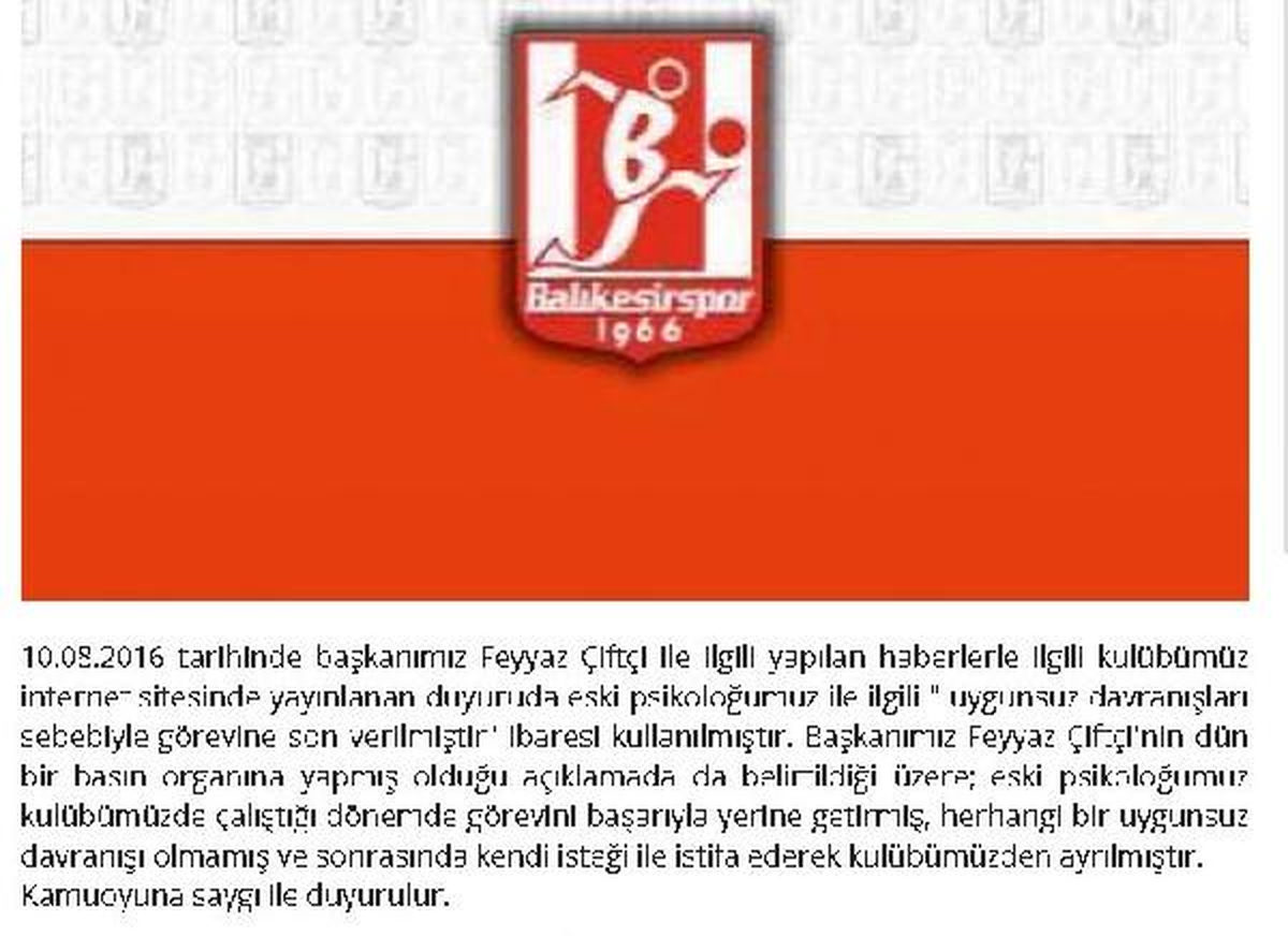 Balıkesirspor\'dan Yeni Açıklama