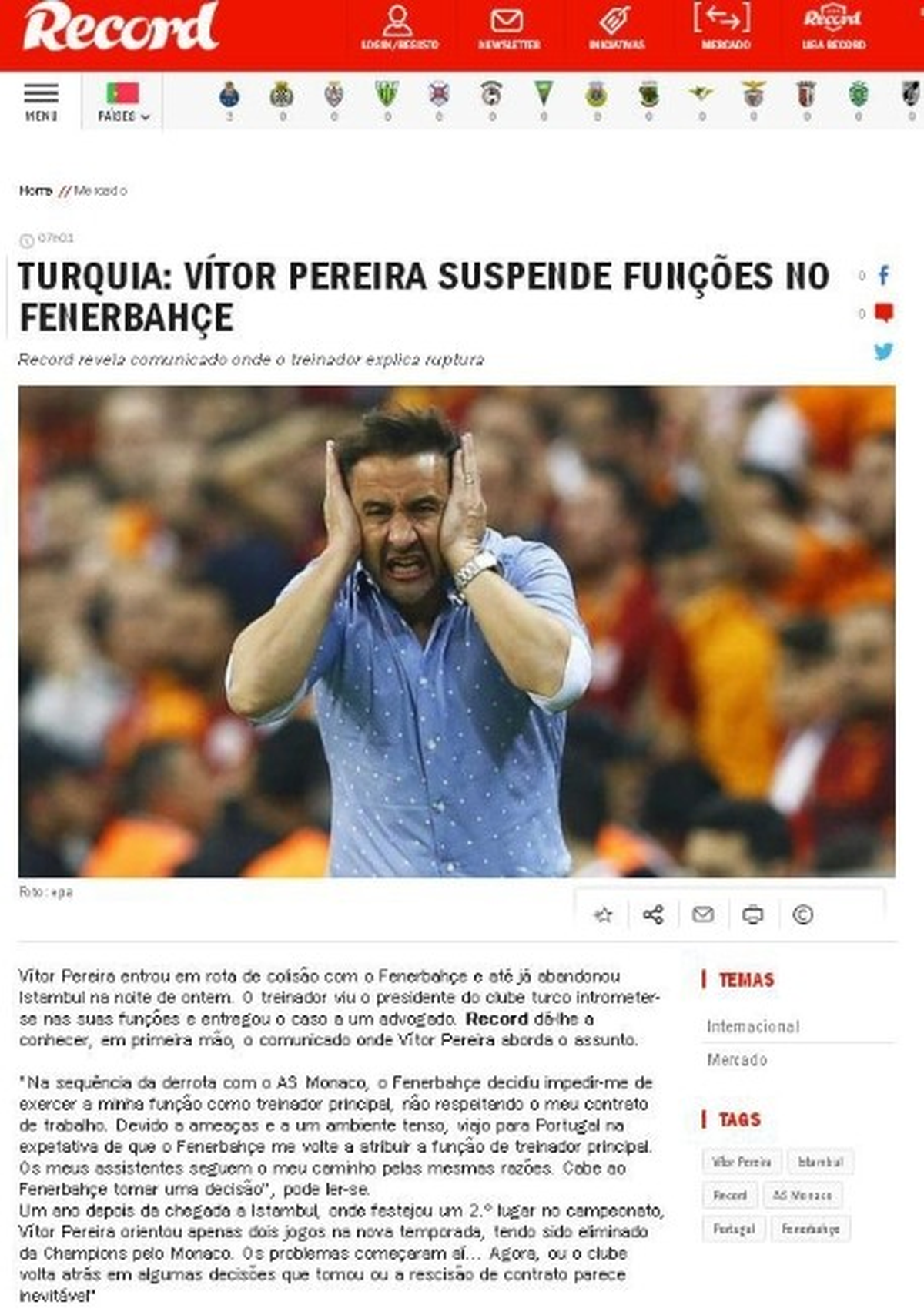 Vitor Pereira Tehdit Edildiğini Açıkladı