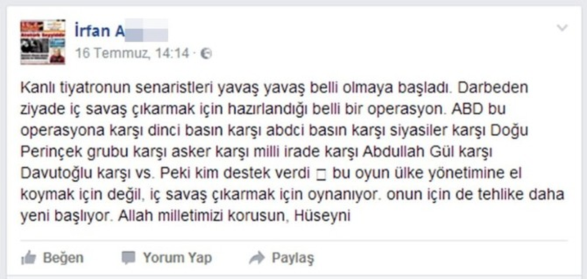 Darbe Gecesi Sevinç Paylaşımları Yapan Kişi Hakkında Suç Duyurusu