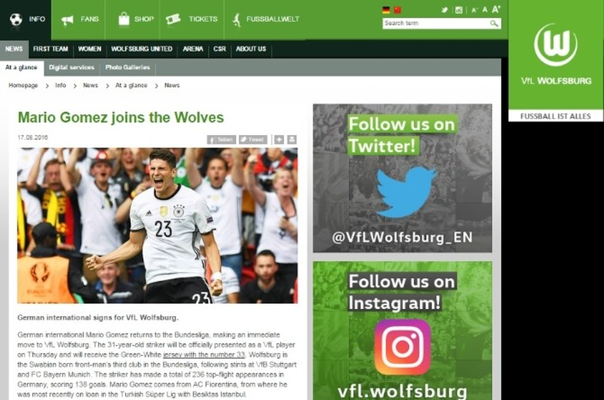 Mario Gomez Wolfsburg\'a Transfer Oldu