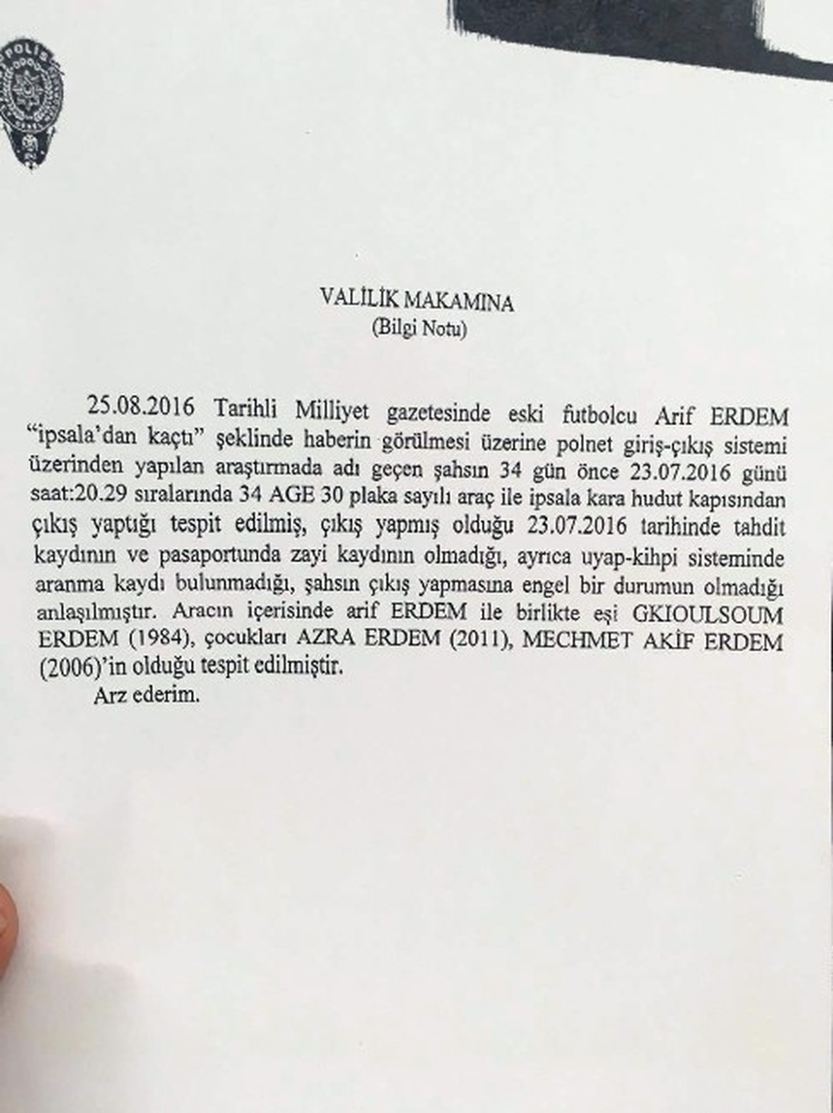 Edirne Emniyeti\'nden \'Arif Erdem\' Açıklaması