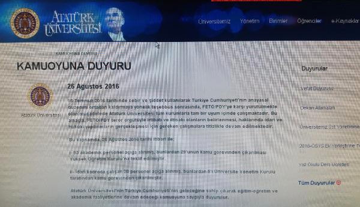Atatürk Ünivresitesi\'nden Fetö Açıklaması