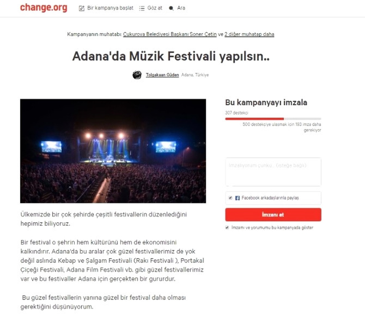 Adanalılar Uluslararası Müzik Festivali İstiyor