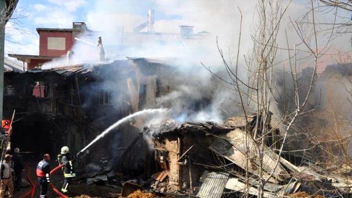 Aşkale\'de Çıkan Yangında 1 Ev, 3 Ahır ve 3 Samanlık Kullanılamaz Hale Geldi