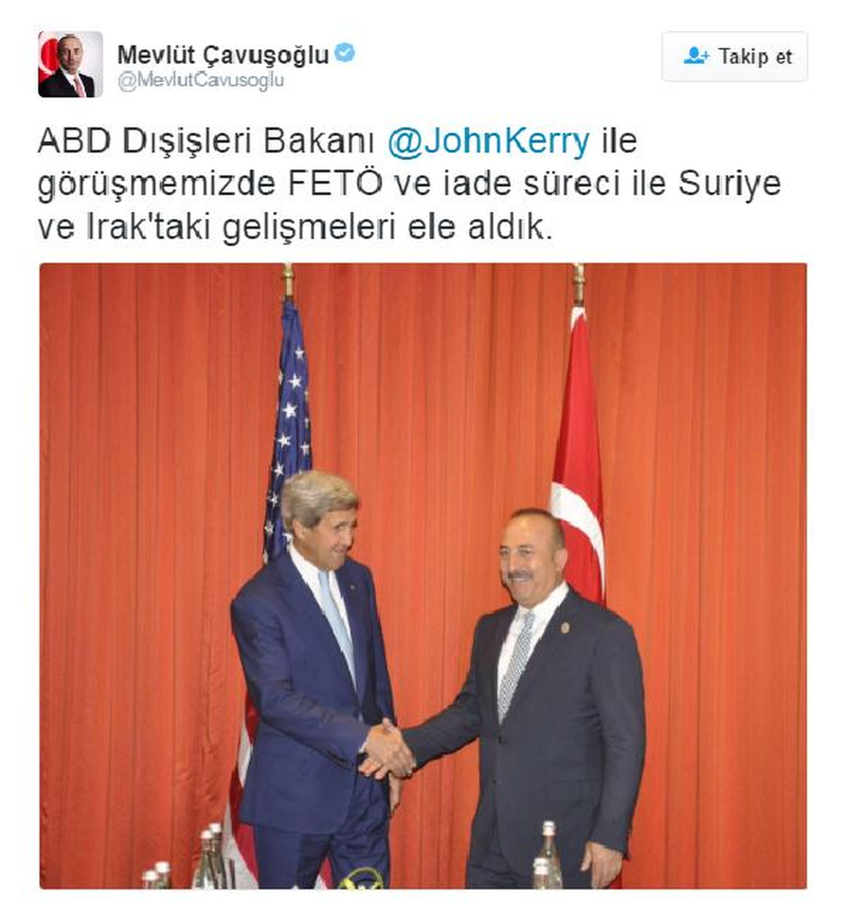 Çavuşoğlu: Kerry ile Fetö ve İade Süreci ile Suriye ve Irak\'taki Gelişmeleri Ele Aldık