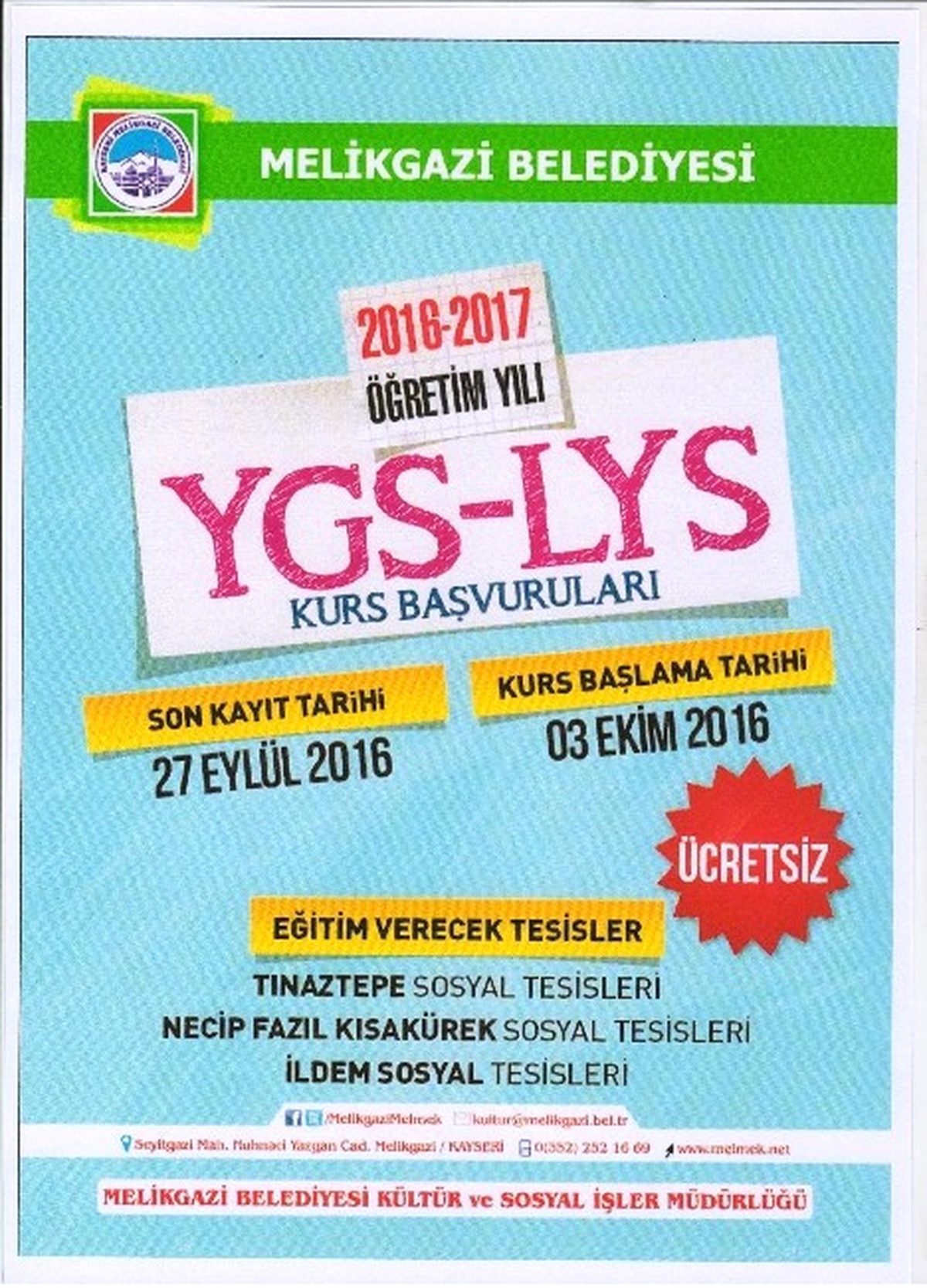Melikgazi Belediyesi\'nden Ygs - Lys Kursları