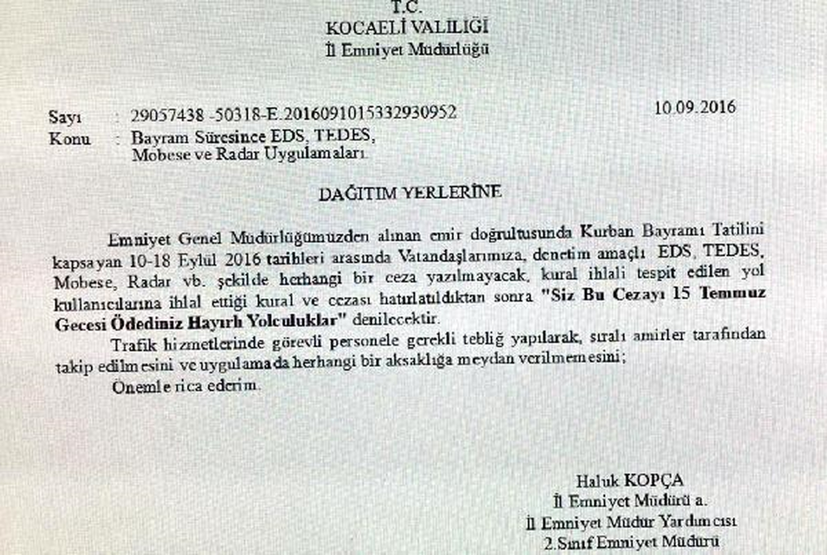 Kurban Bayramı Süresince Radar, Cezası Yok, \'15 Temmuz\' Teşekkürü Var