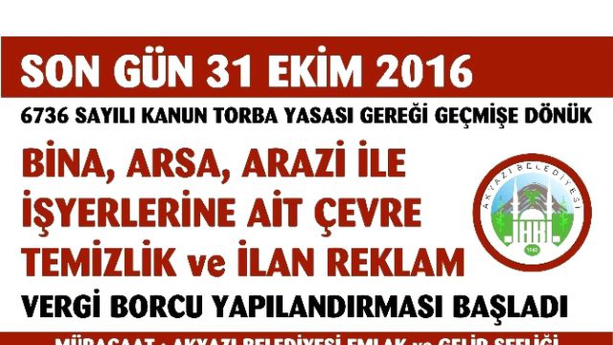 Akyazı Belediyesi\'nden Vergi Mükelleflerine Uyarı