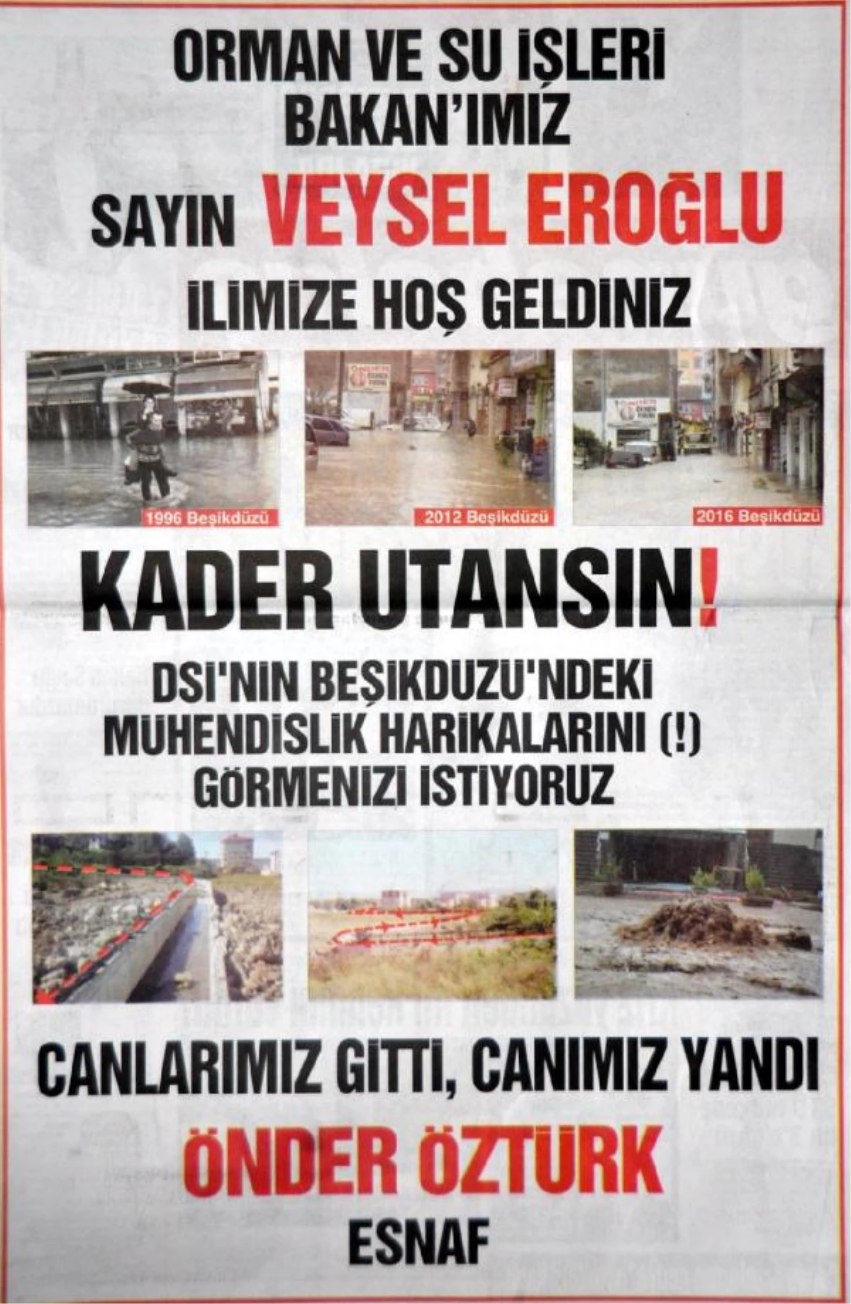 Beşikdüzü Esnafından Bakan Eroğlu\'na Gazete İlanıyla Tepki