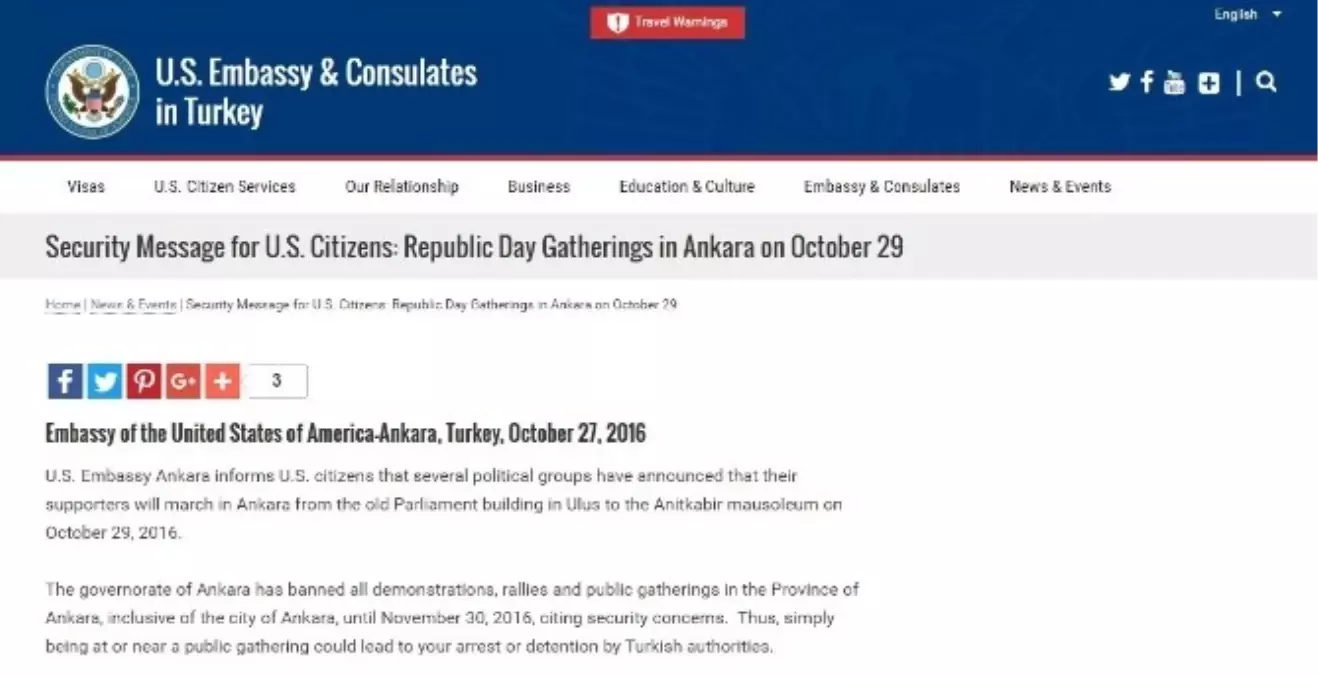 ABD\'den Vatandaşlarına "İzmir" Uyarısı