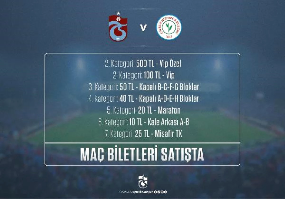 Trabzonspor, Çaykur Rizespor Maçı Bilet Fiyatlarını Açıkladı