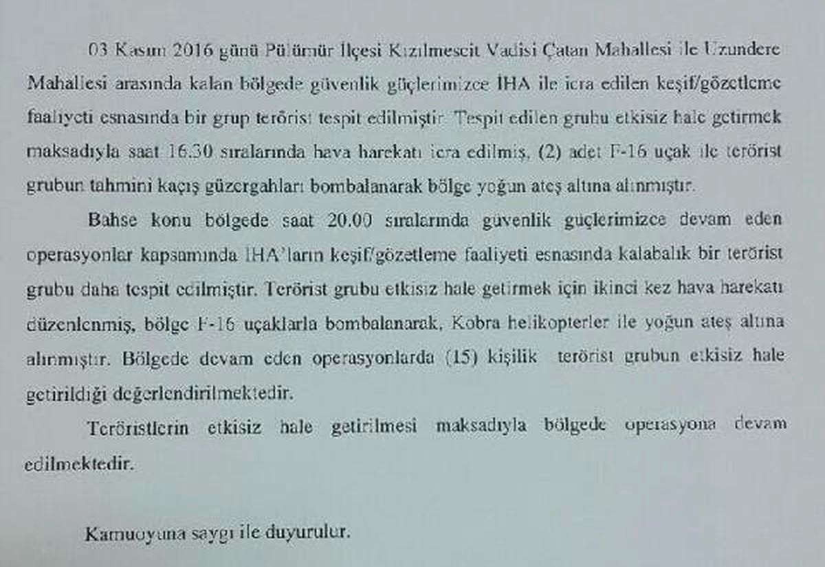 Tunceli\'de 15 Terörist Etkisiz Hale Getirildi