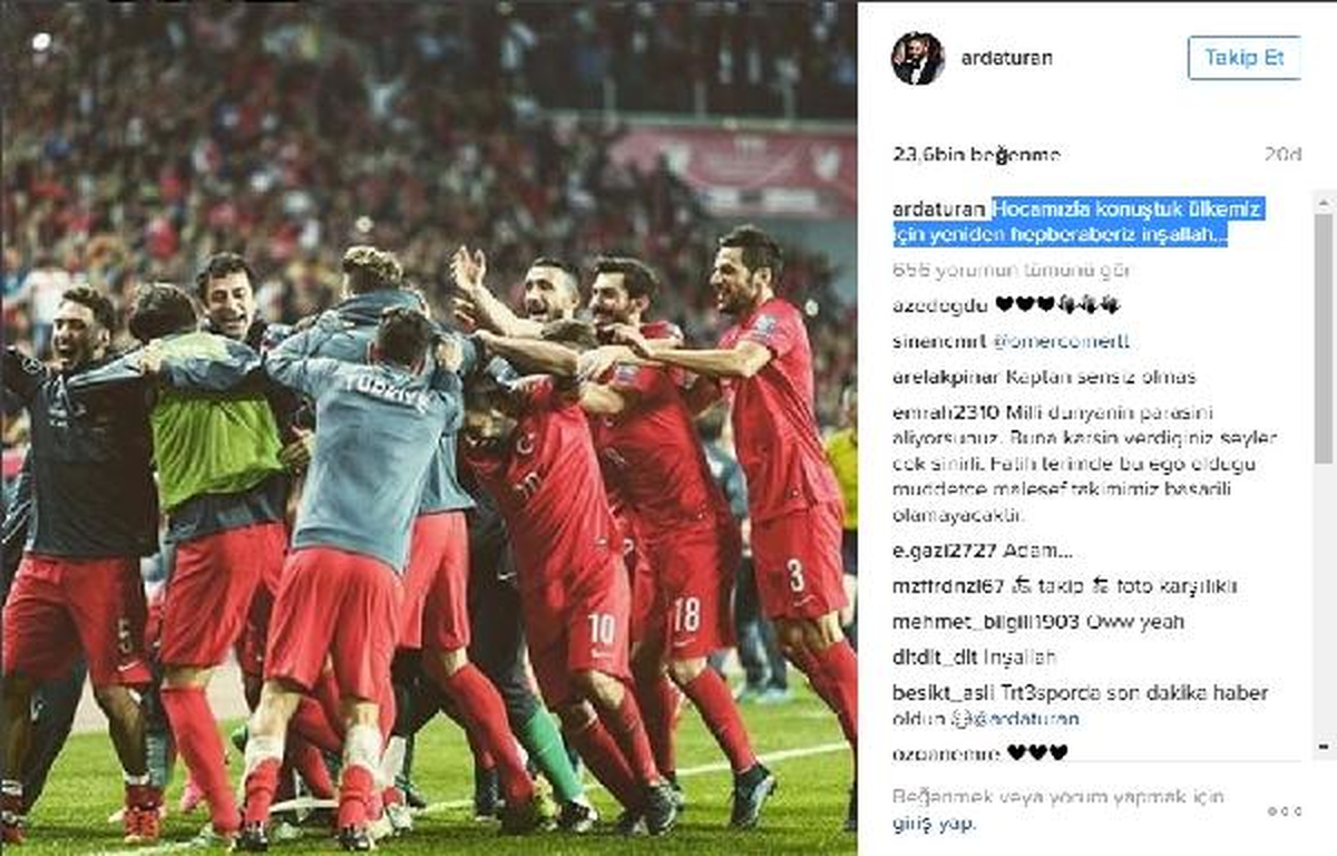 Arda Turan Milli Takıma Geri Döndü