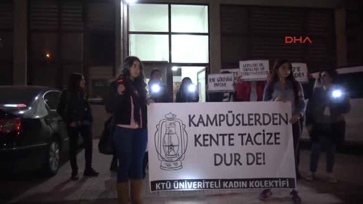 Trabzon Karanlık Yurt Yollarına Kız Öğrencilerden El Fenerli Tepki