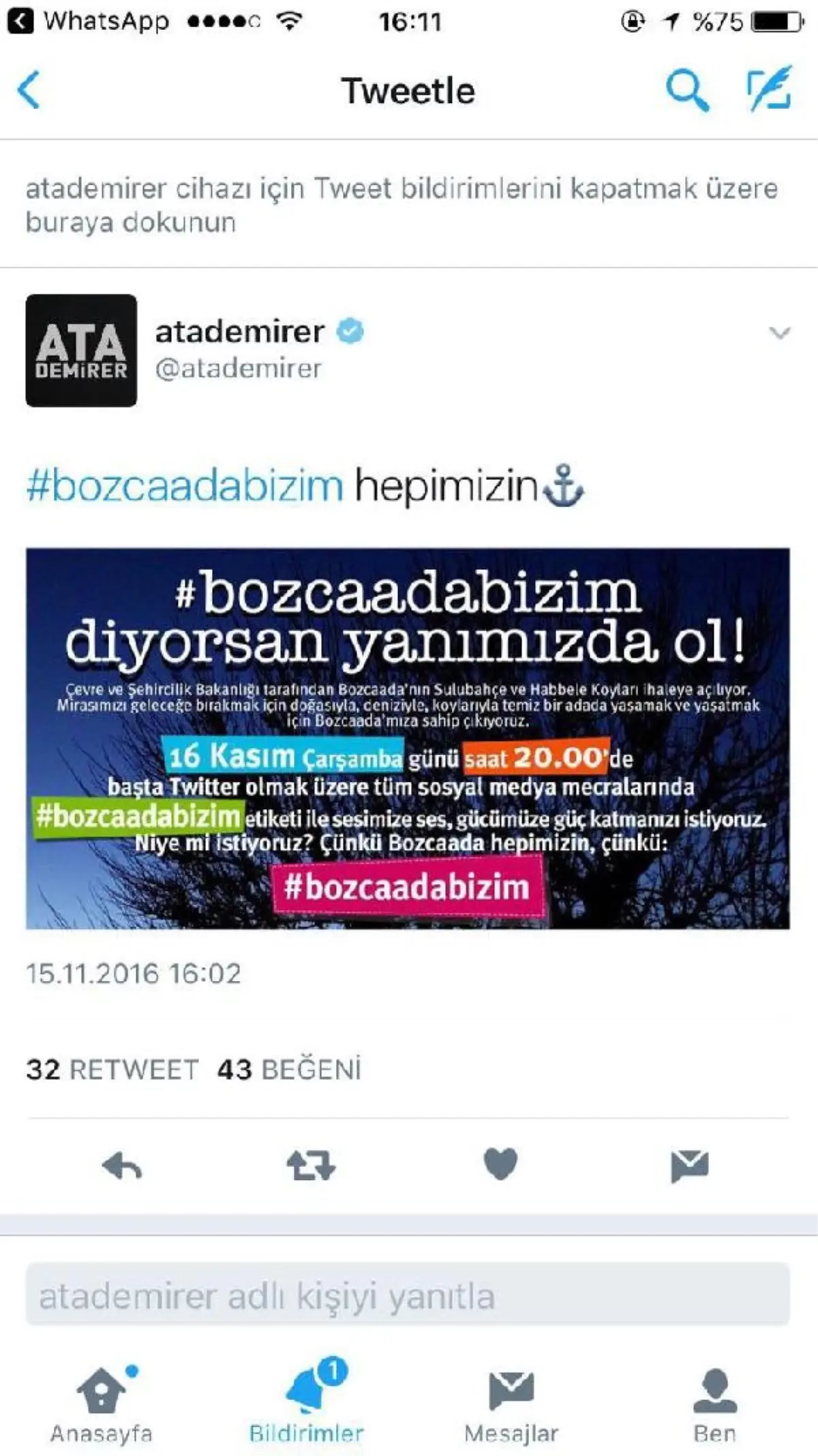 Ata Demirer\'den, Bozcaada Koylarına Destek Mesajı