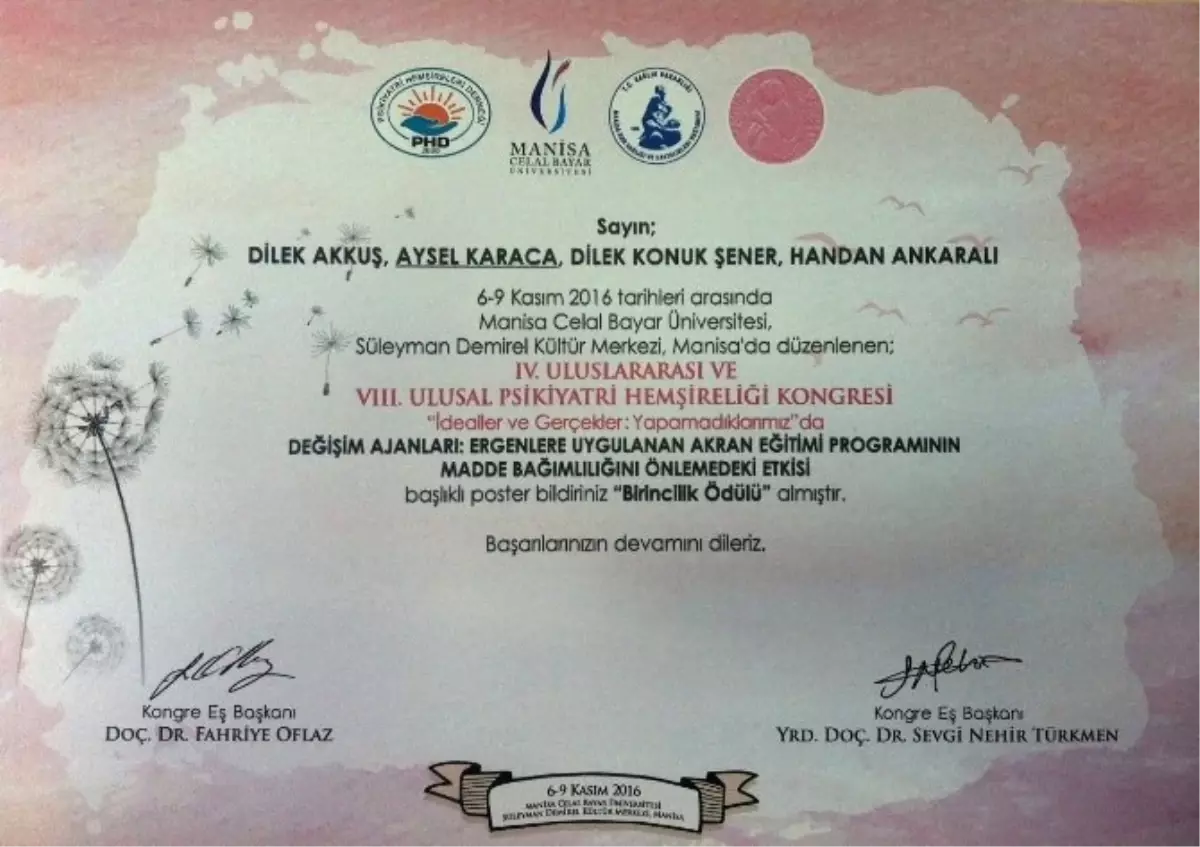 Düzce Üniversitesi Poster Bildirisi Birincilik Ödülüne Layık Görüldü