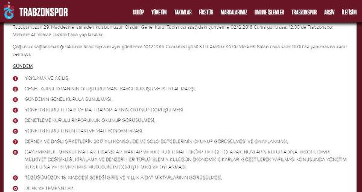 Trabzonspor\'un Kongresi 2 Aralık\'ta