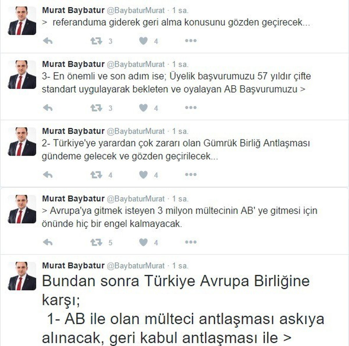Ak Partili Baybatur: "Avrupa\'ya Gitmek İsteyen 3 Milyon Mültecinin Önünde Hiçbir Engel Kalmayacak"