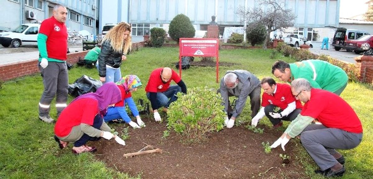 Büyükşehir Belediyesi\'nin Gönüllüleri Hastane Bahçesini Çiçeklendirdi