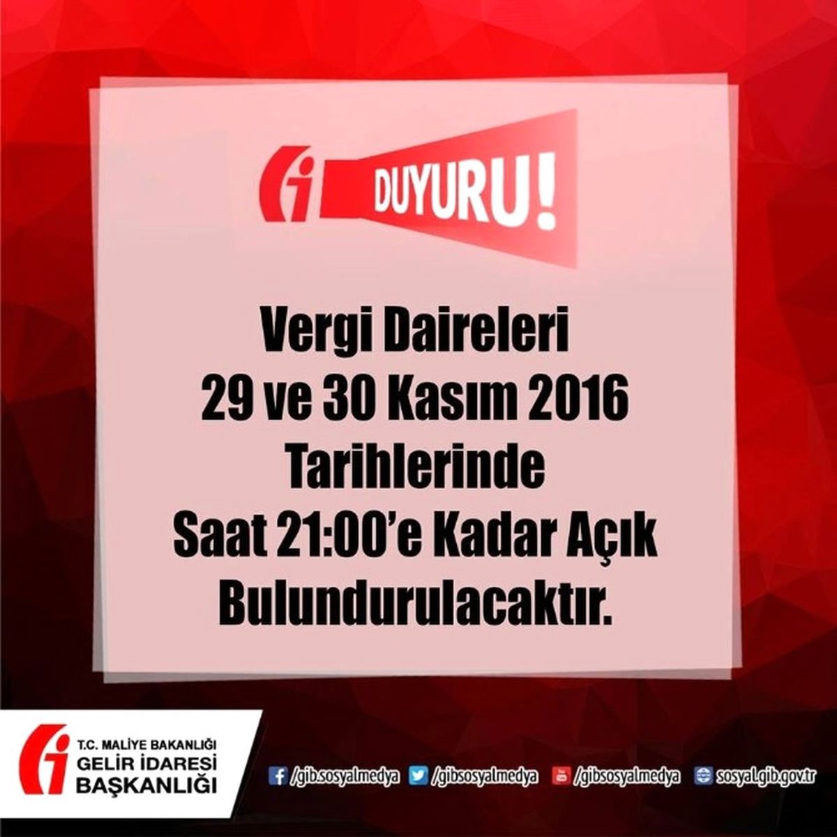 Vergi Daireleri Saat 21: 00\'e Kadar Açık