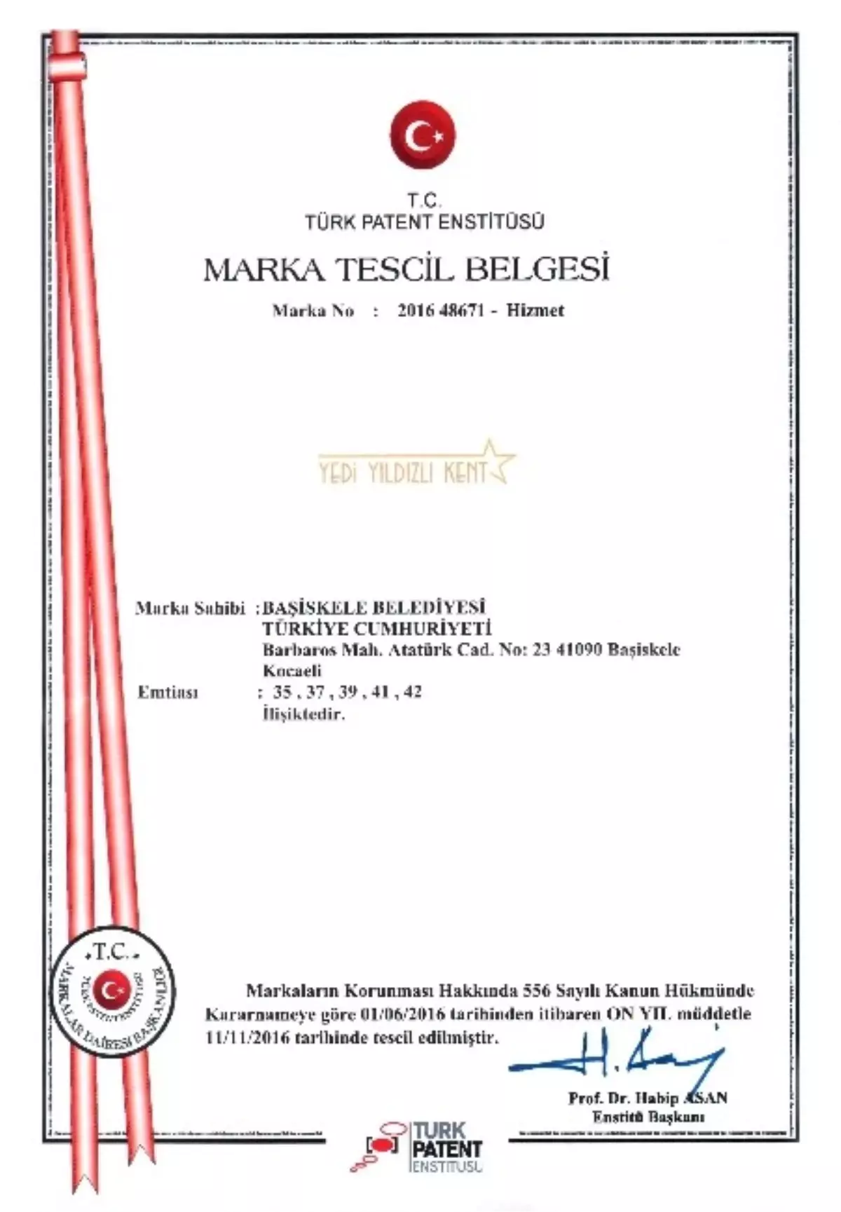 Başiskele 7 Yıldızlı Kent Markasını Tescilledi