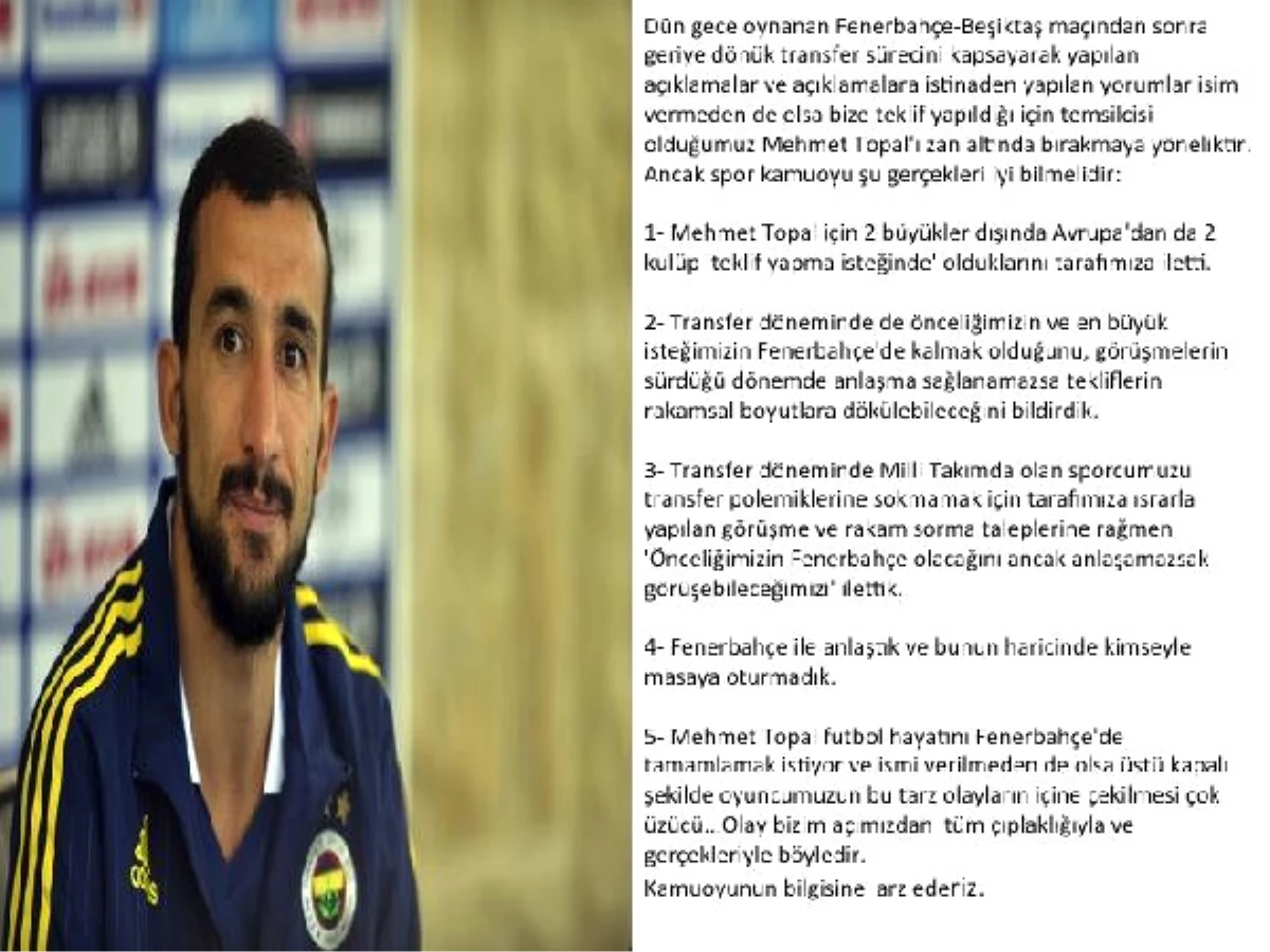 Mehmet Topal\'ın Menajerinden Açıklama