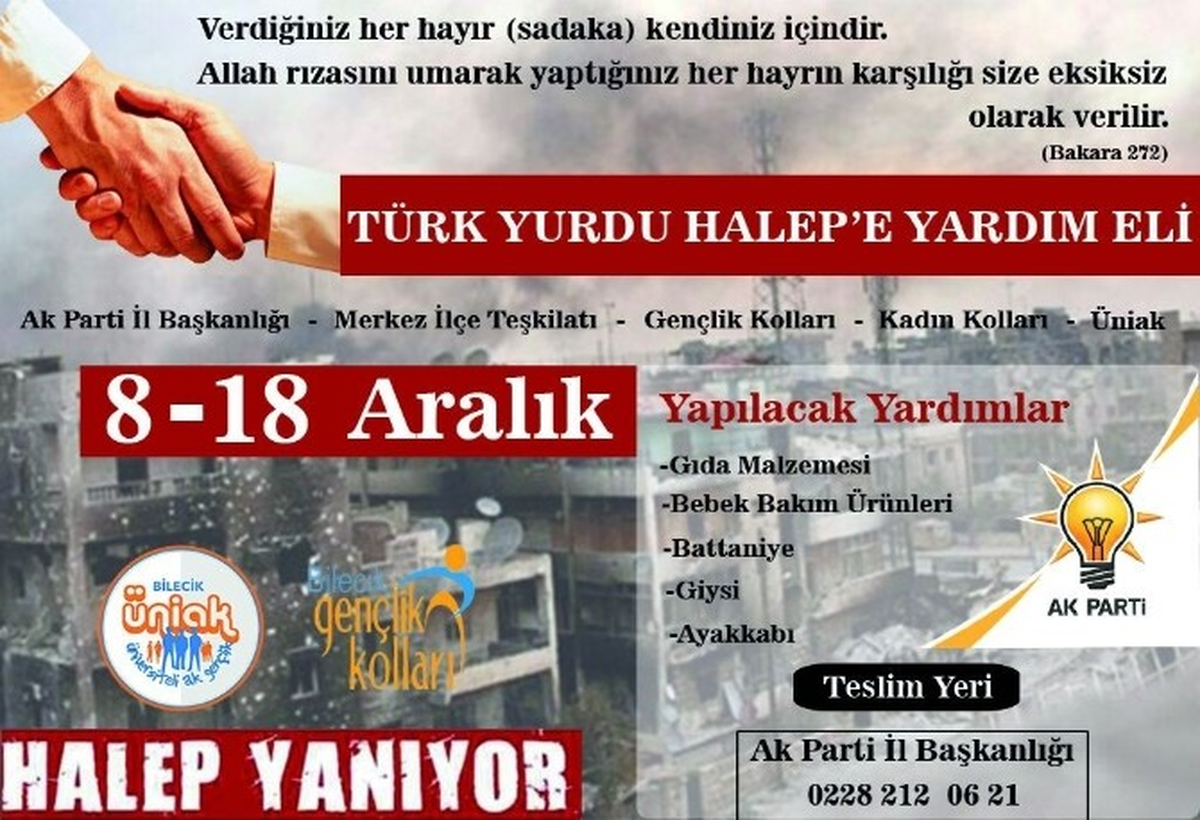 Bilecik\'teki Ak Gençlerden Halep\'e Yardım Kampanyası